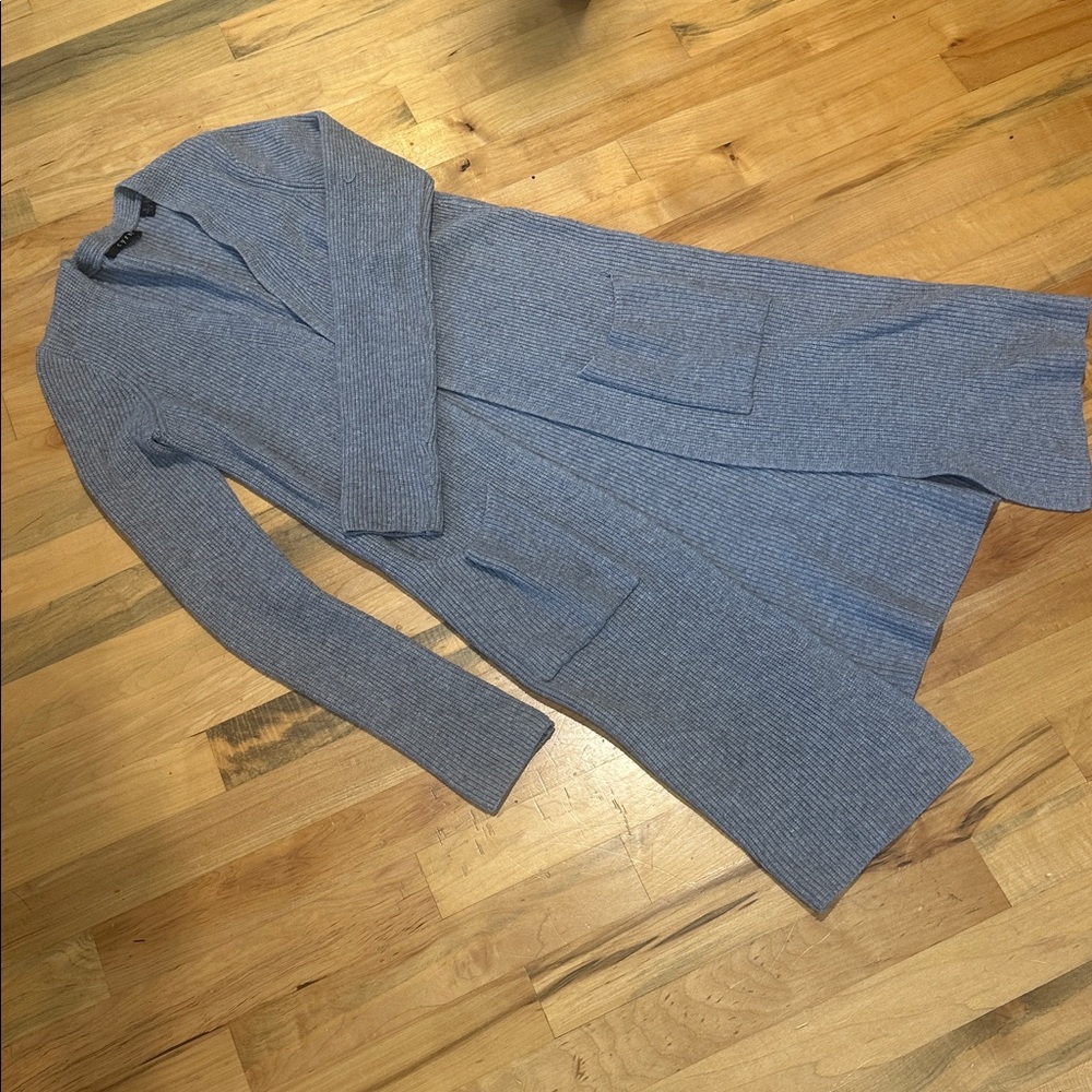 Gray Ribbed Long Cardigan